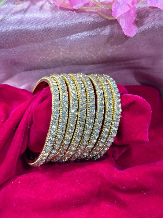 Brass Bangle Set of 8 with Round Diamonds in Shadow Creme (Sizes 2/4, 2/6, 2/8)