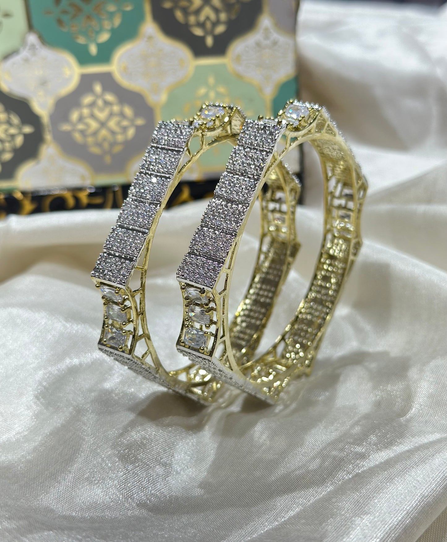 2 American Diamond Bangles with Square-Shaped Elegant Design