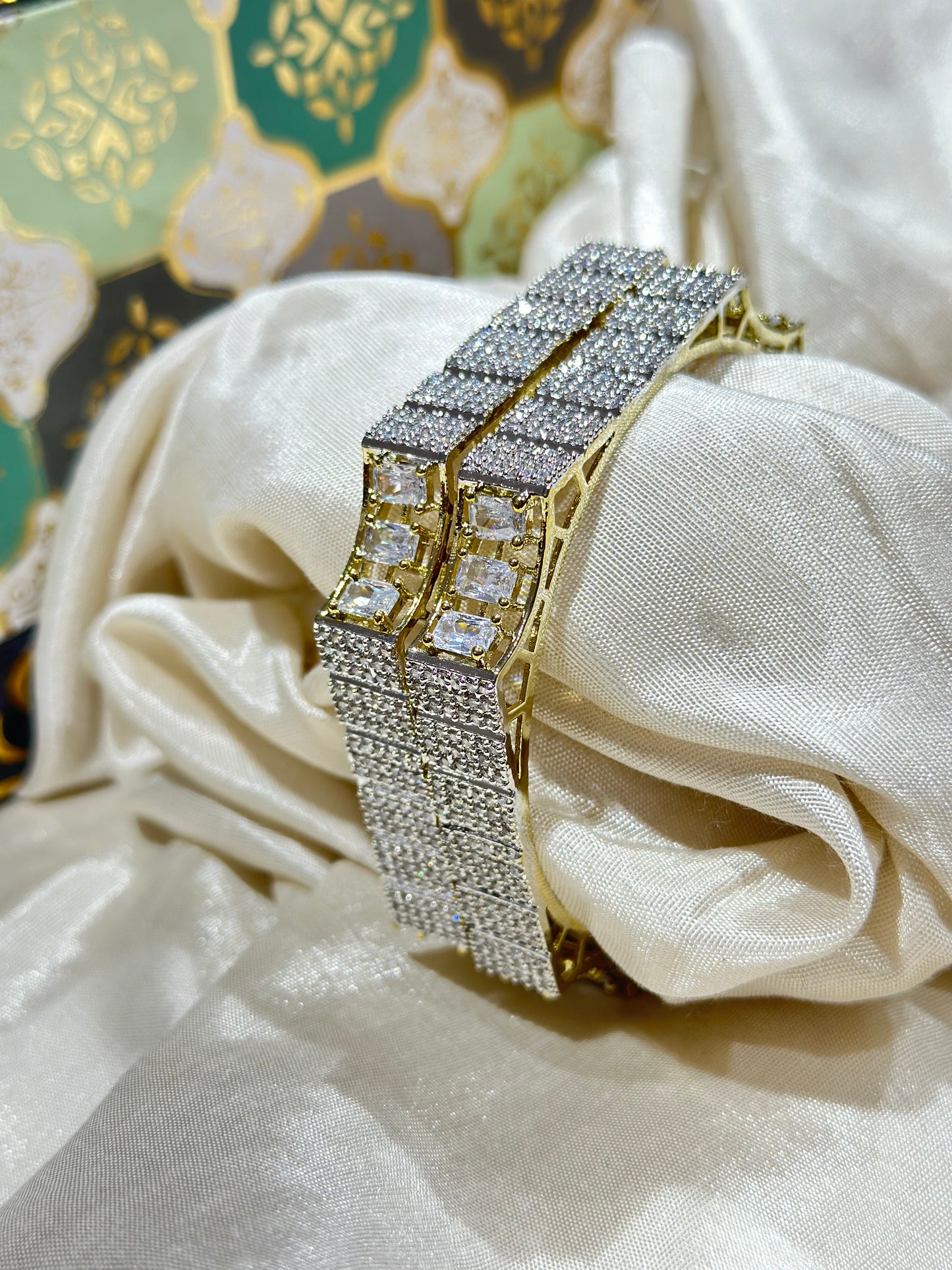 2 American Diamond Bangles with Square-Shaped Elegant Design