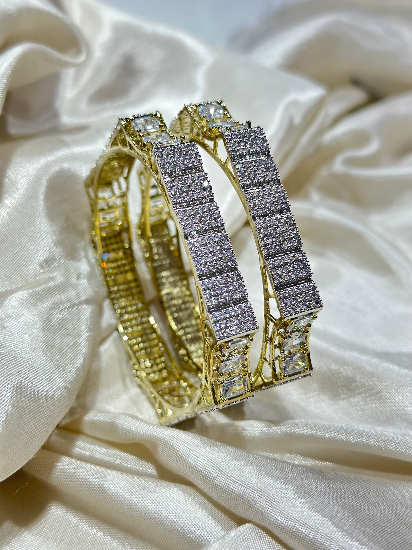 2 American Diamond Bangles with Square-Shaped Elegant Design