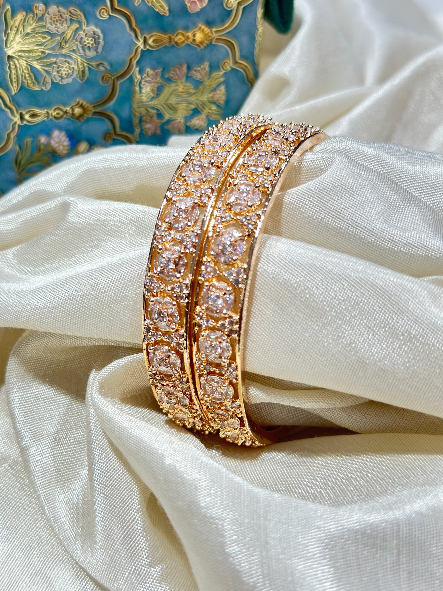 2 Elegant American Diamond Bangles in Golden Color