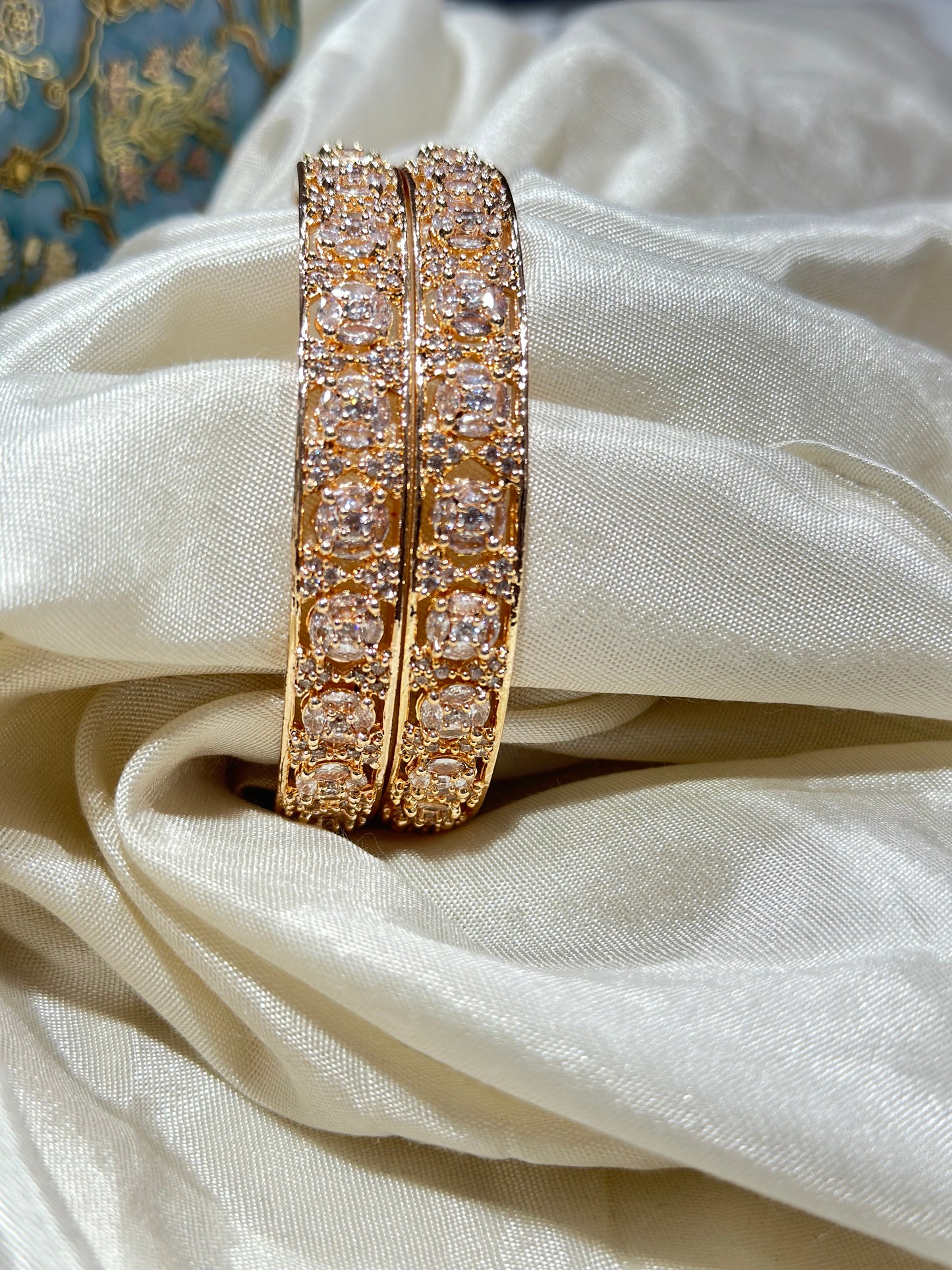 2 Elegant American Diamond Bangles in Golden Color