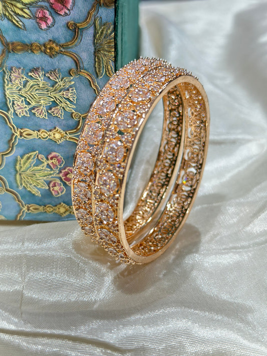 2 Elegant American Diamond Bangles in Golden Color