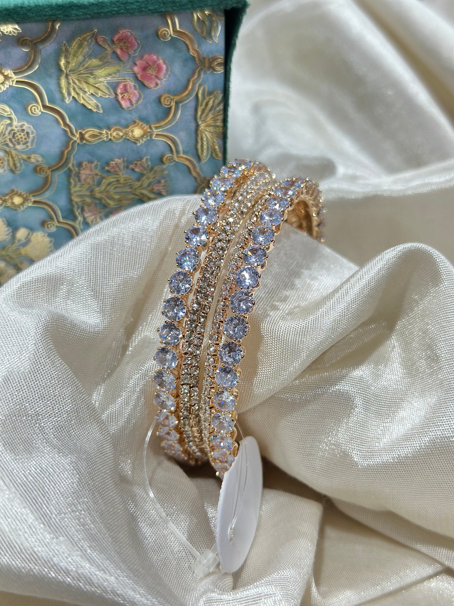 2 Golden Color AD Bangles with Round American Diamonds