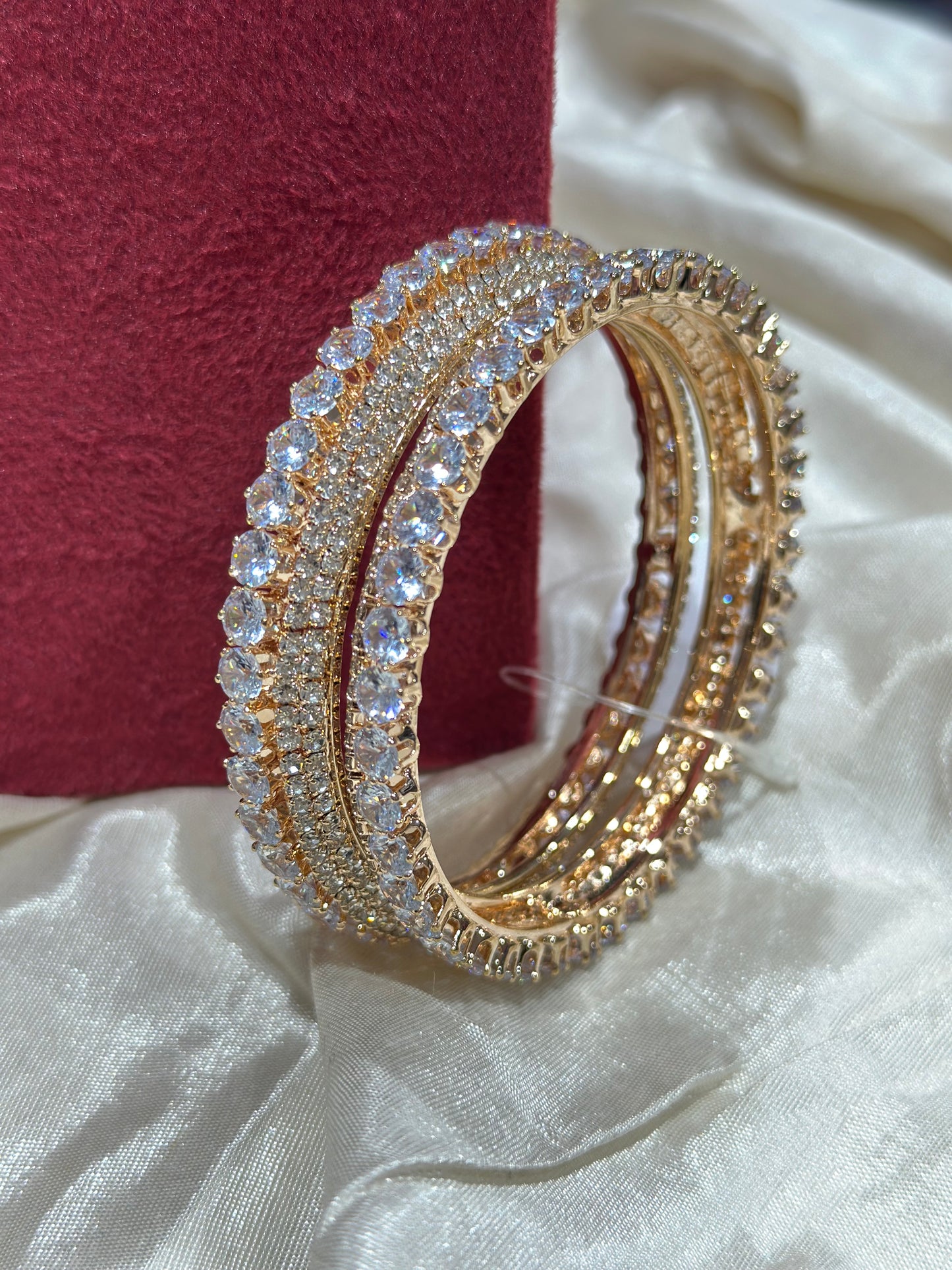 2 Golden Color AD Bangles with Round American Diamonds