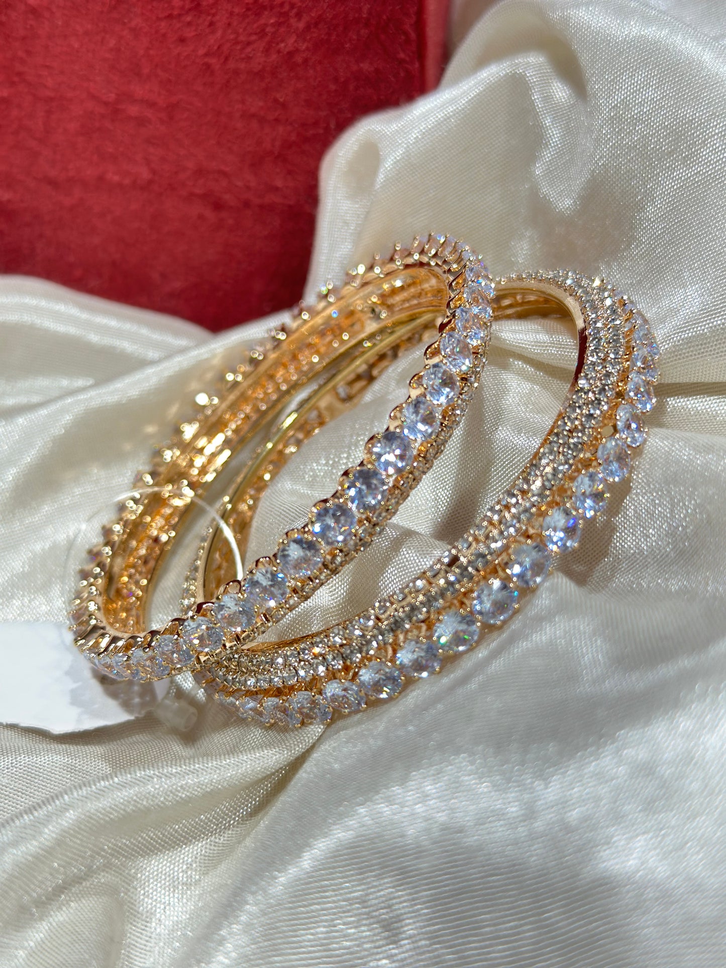 2 Golden Color AD Bangles with Round American Diamonds