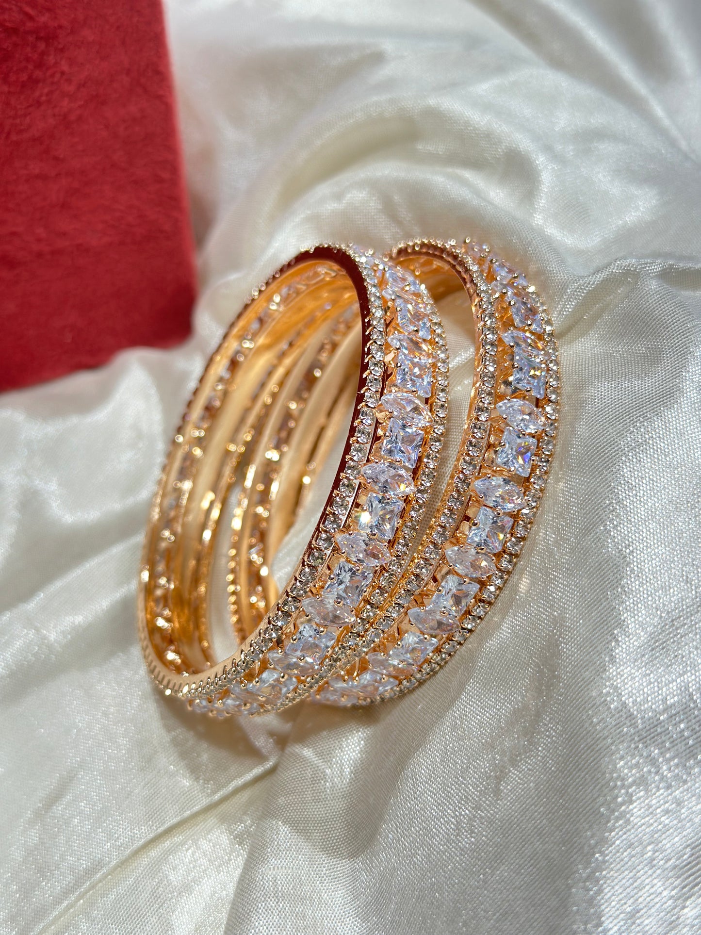 2 AD Bangles in Gold Color with American Diamond Work