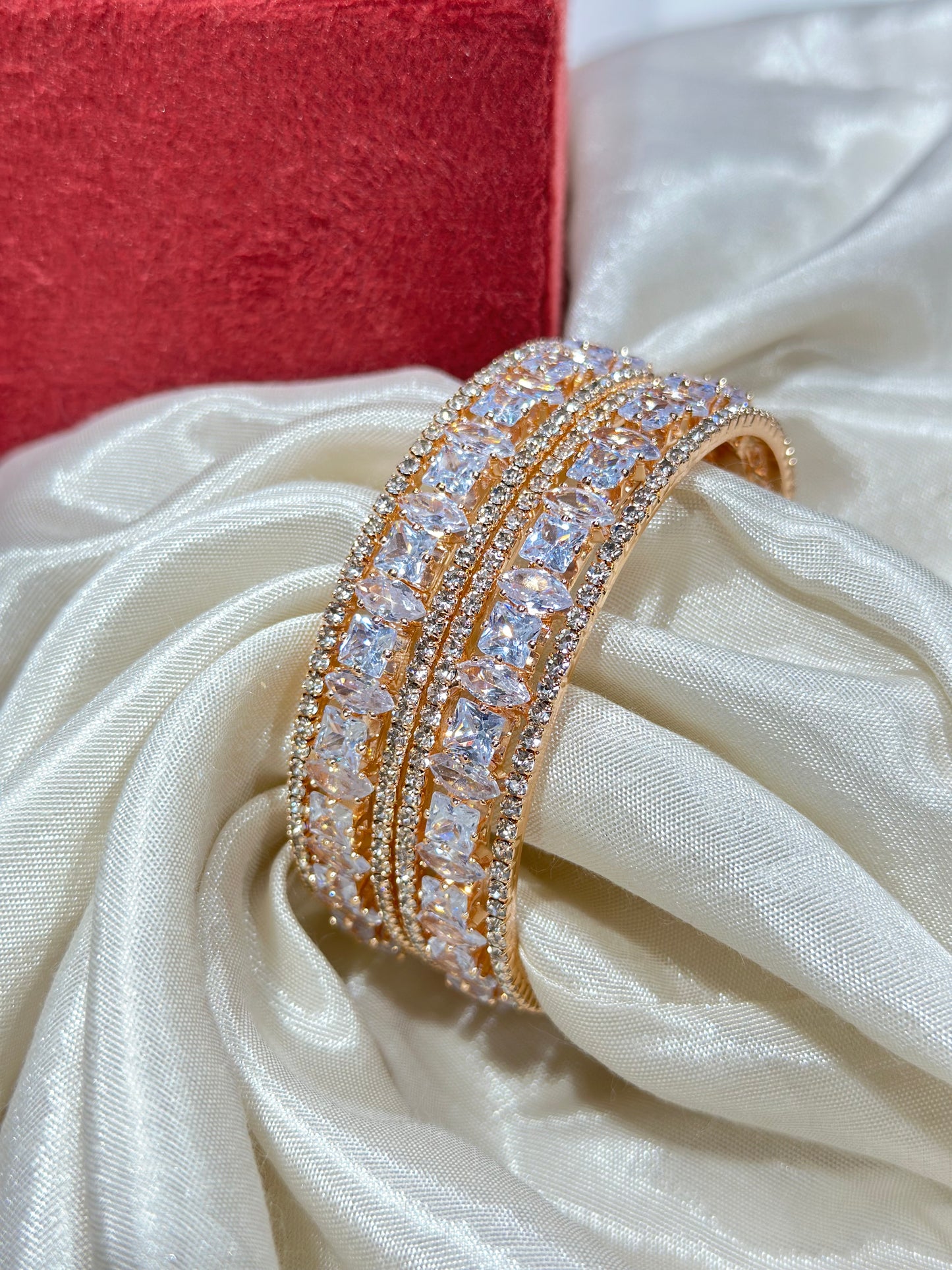 2 AD Bangles in Gold Color with American Diamond Work