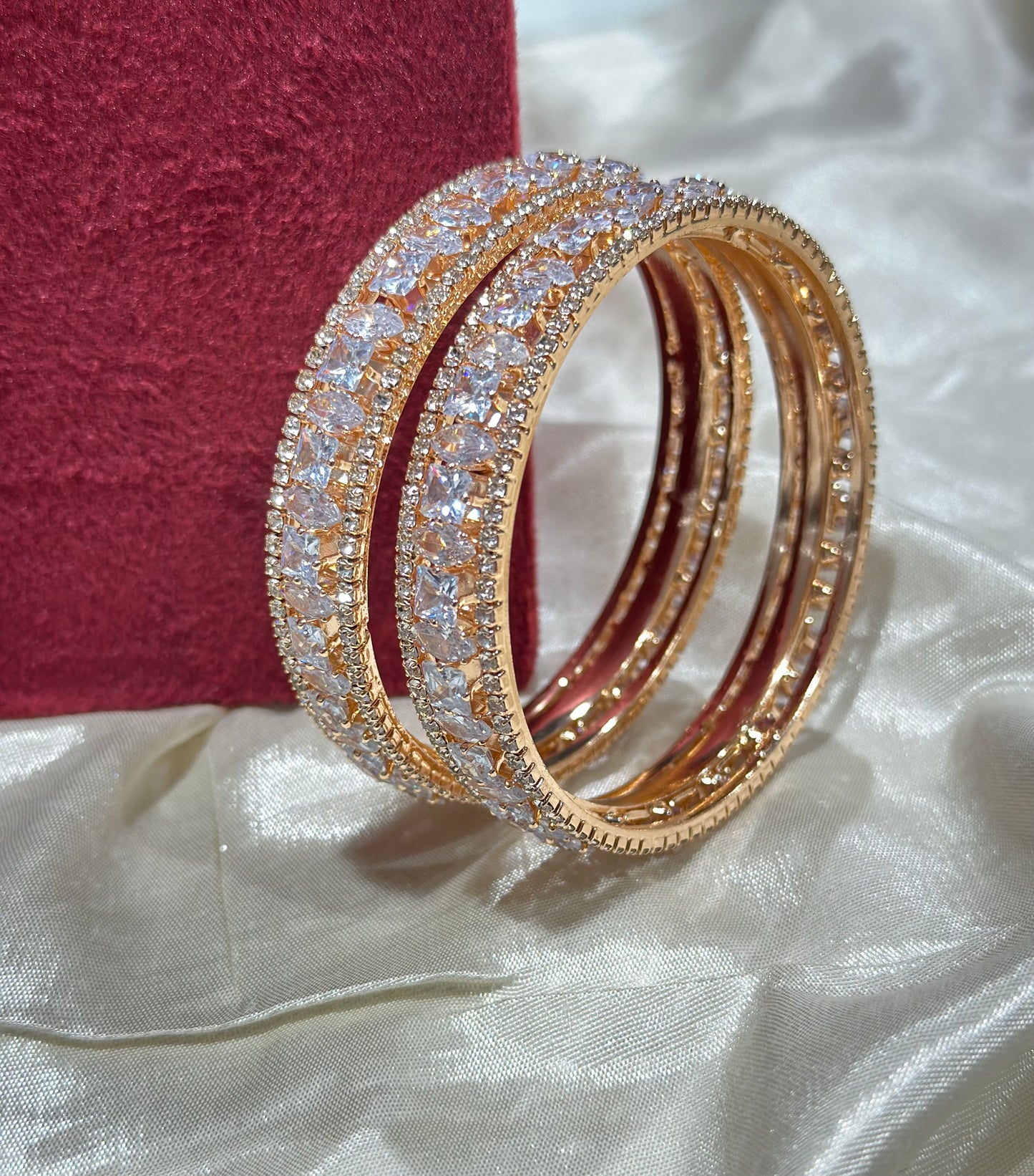 2 AD Bangles in Gold Color with American Diamond Work