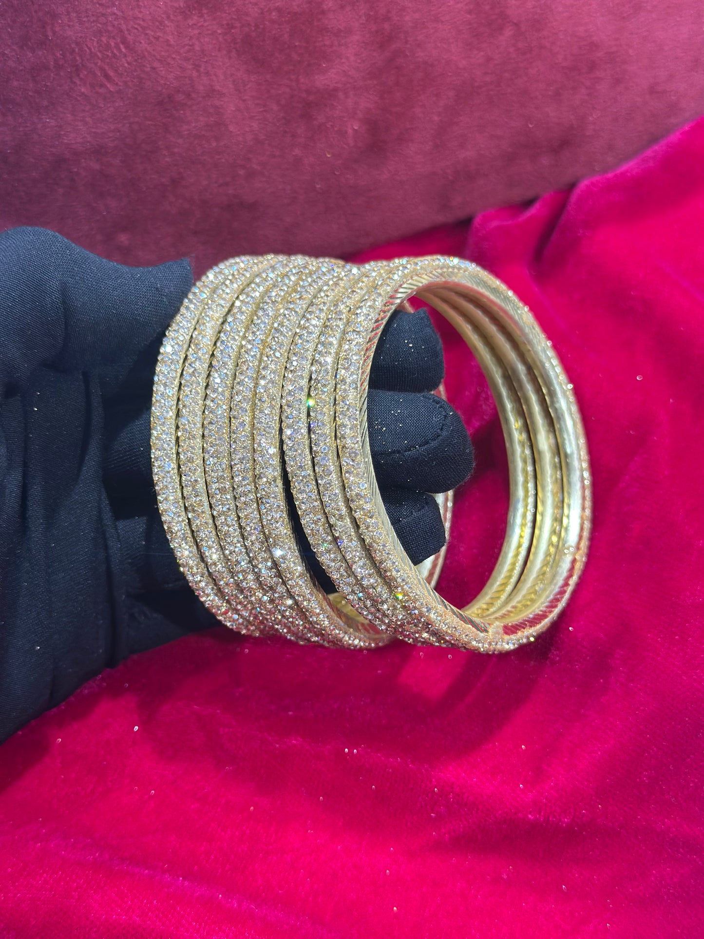 Brass Bangle Set of 8 with Shadow Creme Diamonds (Sizes 2/4, 2/6, 2/8)