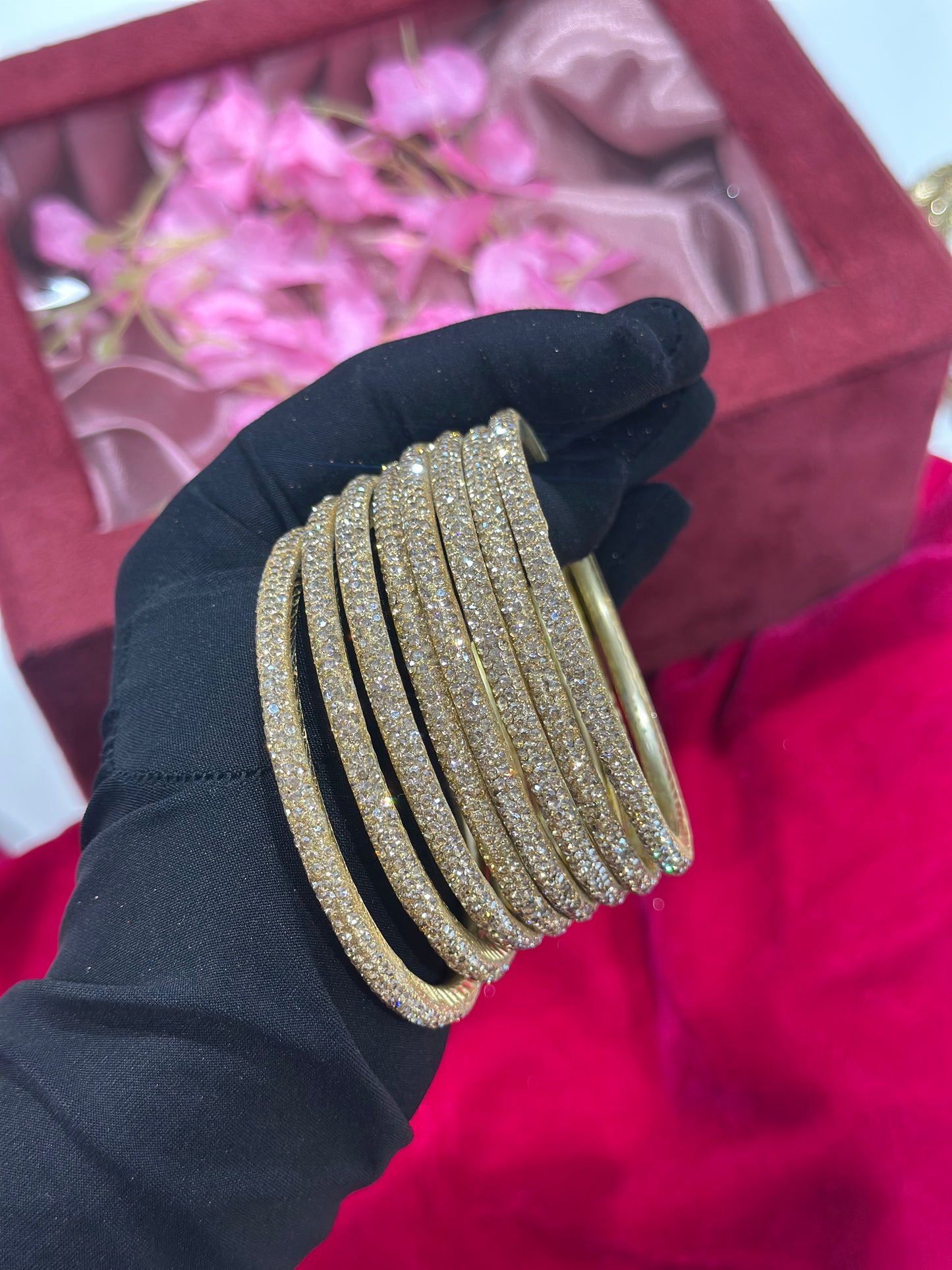 Brass Bangle Set of 8 with Shadow Creme Diamonds (Sizes 2/4, 2/6, 2/8)