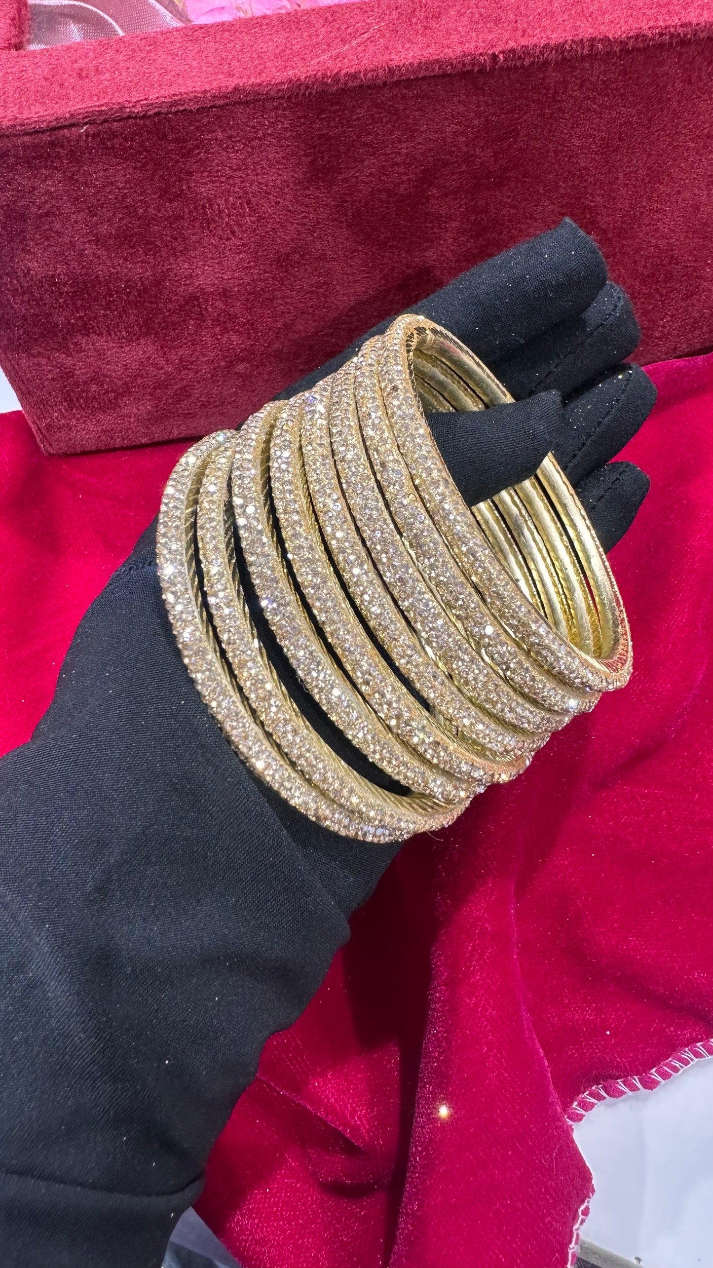 Brass Bangle Set of 8 with Shadow Creme Diamonds (Sizes 2/4, 2/6, 2/8)