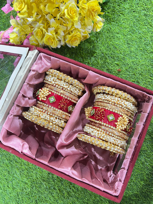 Rajwadi Chura with Jhumki, Shadow Stones & Bajra Kada in Red