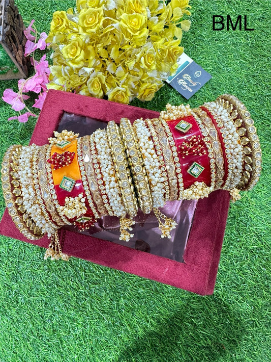 Rajwadi Chura with Jhumki, Shadow Stones & Bajra Kada in Multicolor