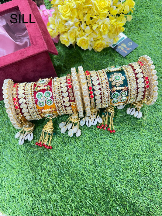 Multicolor Rajwadi Chura with Pacheli Kada & Heart-Shaped Stone Work