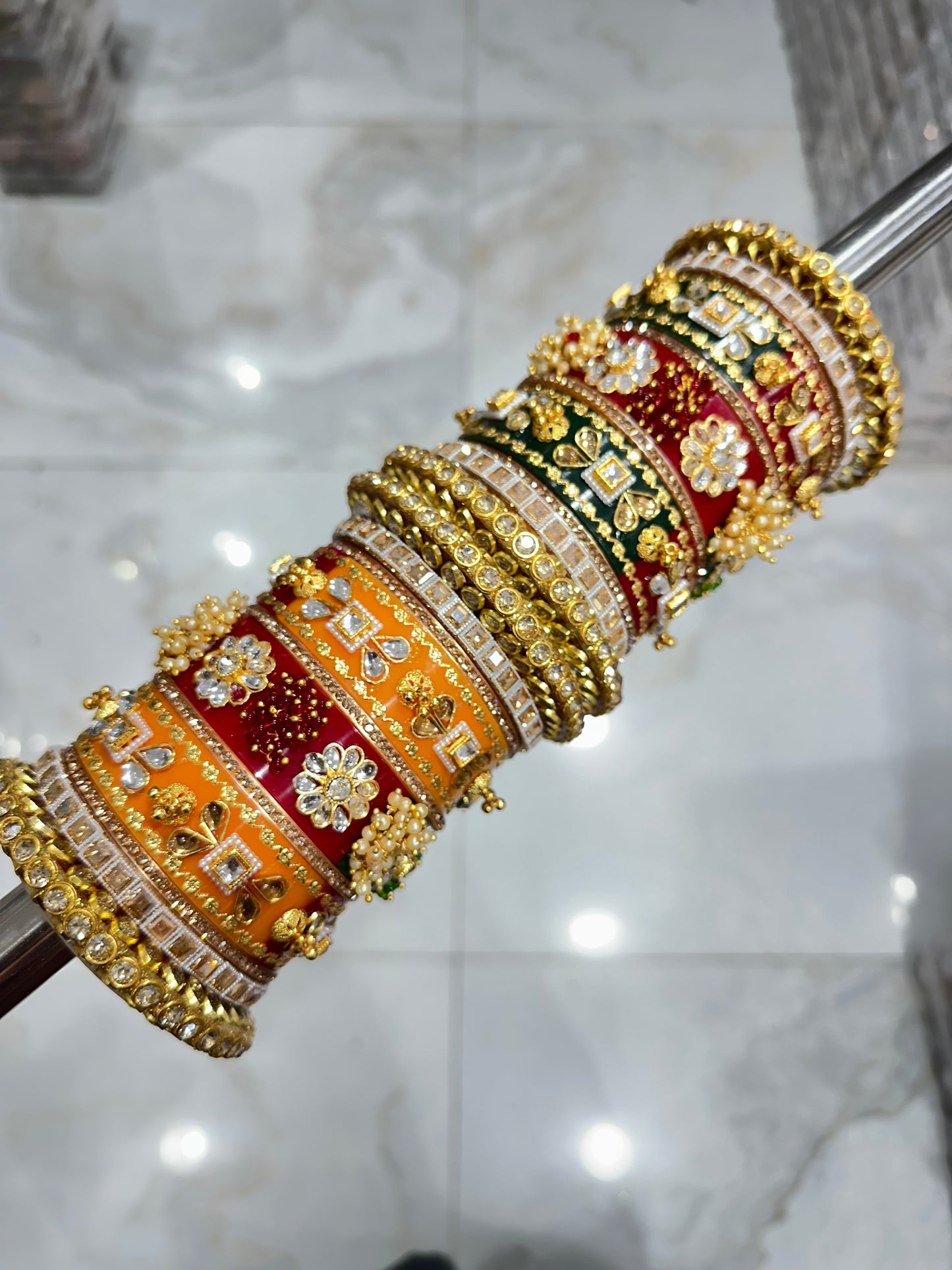 Rajwadi Chura in Multicolor with Seap Bangles & Kundan Floral Work