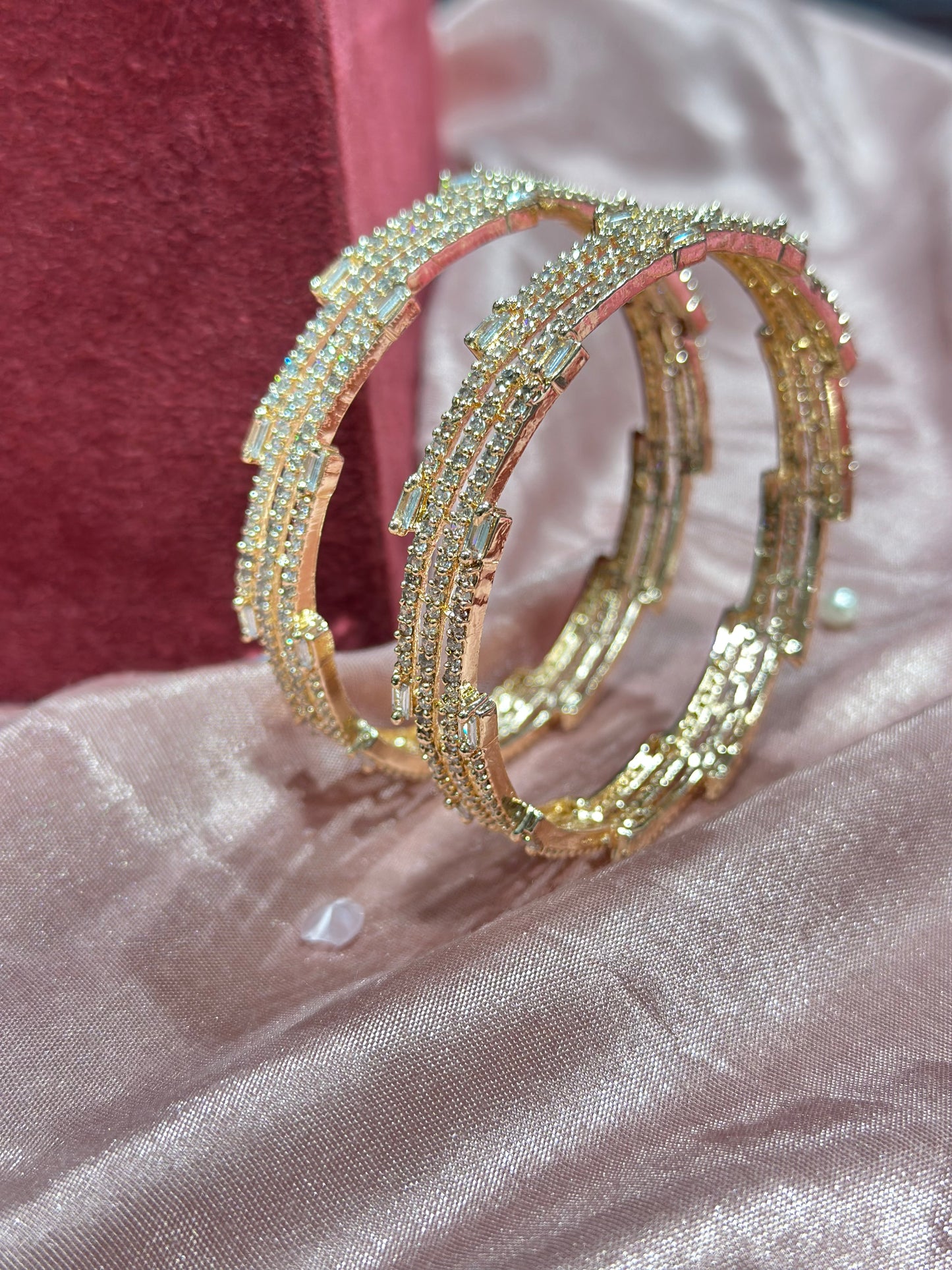 Sleek American Diamond Bangles in Golden Color (Set of 2)