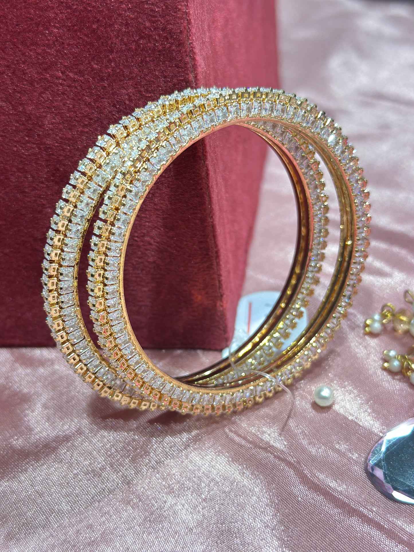 Elegant American Diamond Bangles in Golden Color (Set of 2)