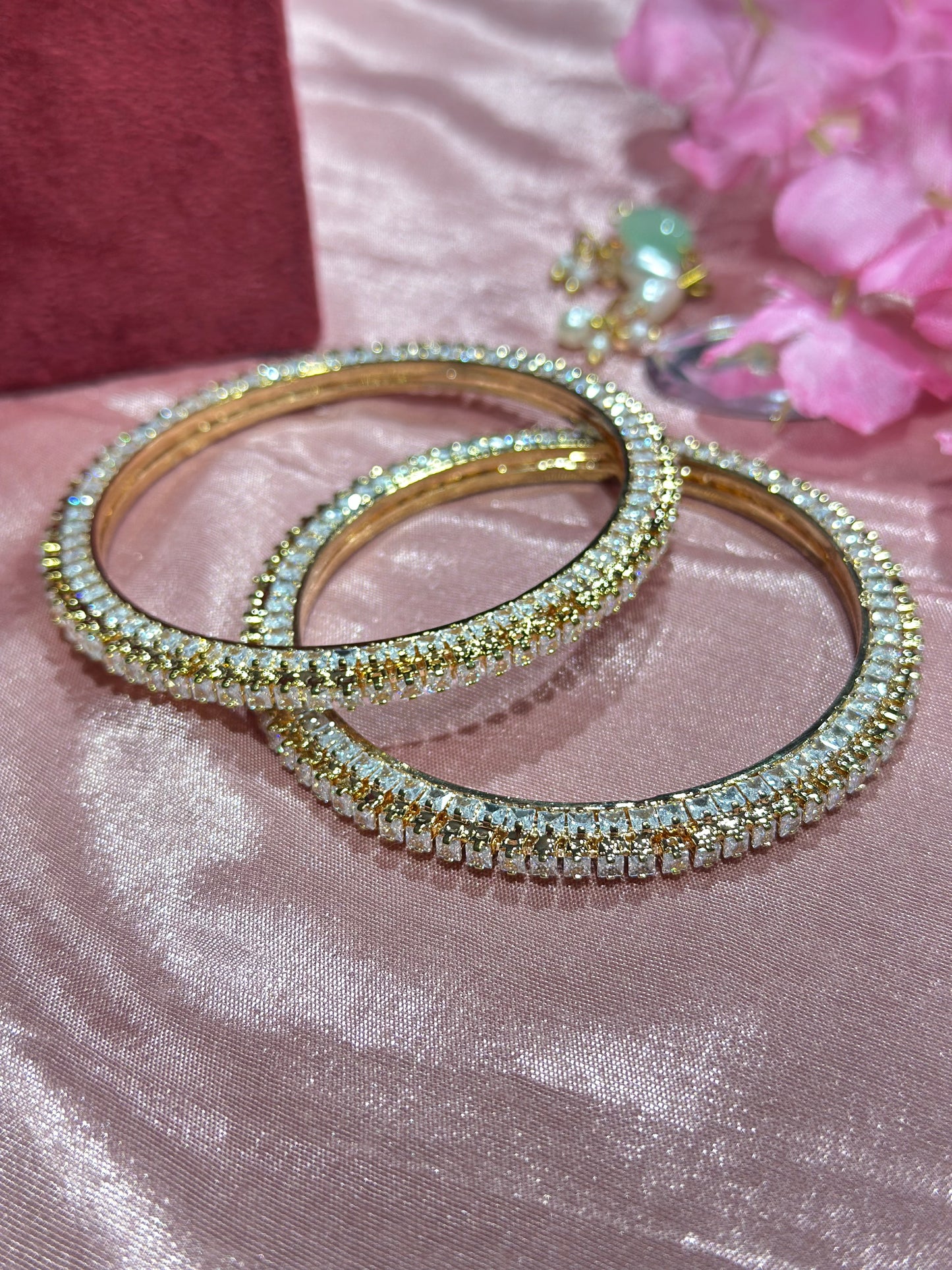 Elegant American Diamond Bangles in Golden Color (Set of 2)