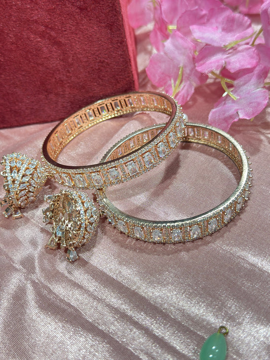 American Diamond Bangles with Latkans in Shadow Color (Set of 2)