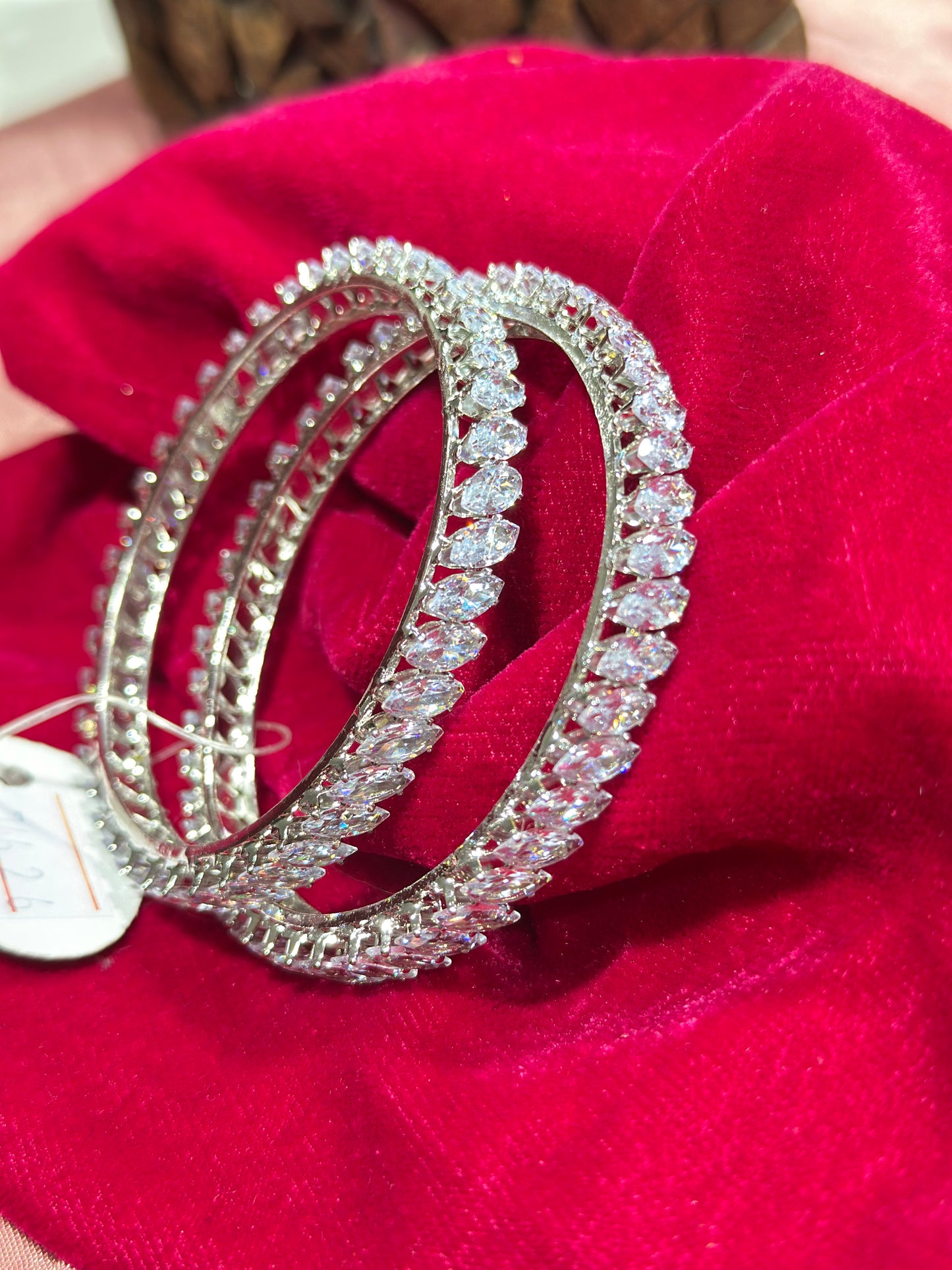 American Diamond Bangles with Eye-Shaped Stones (Set of 2)