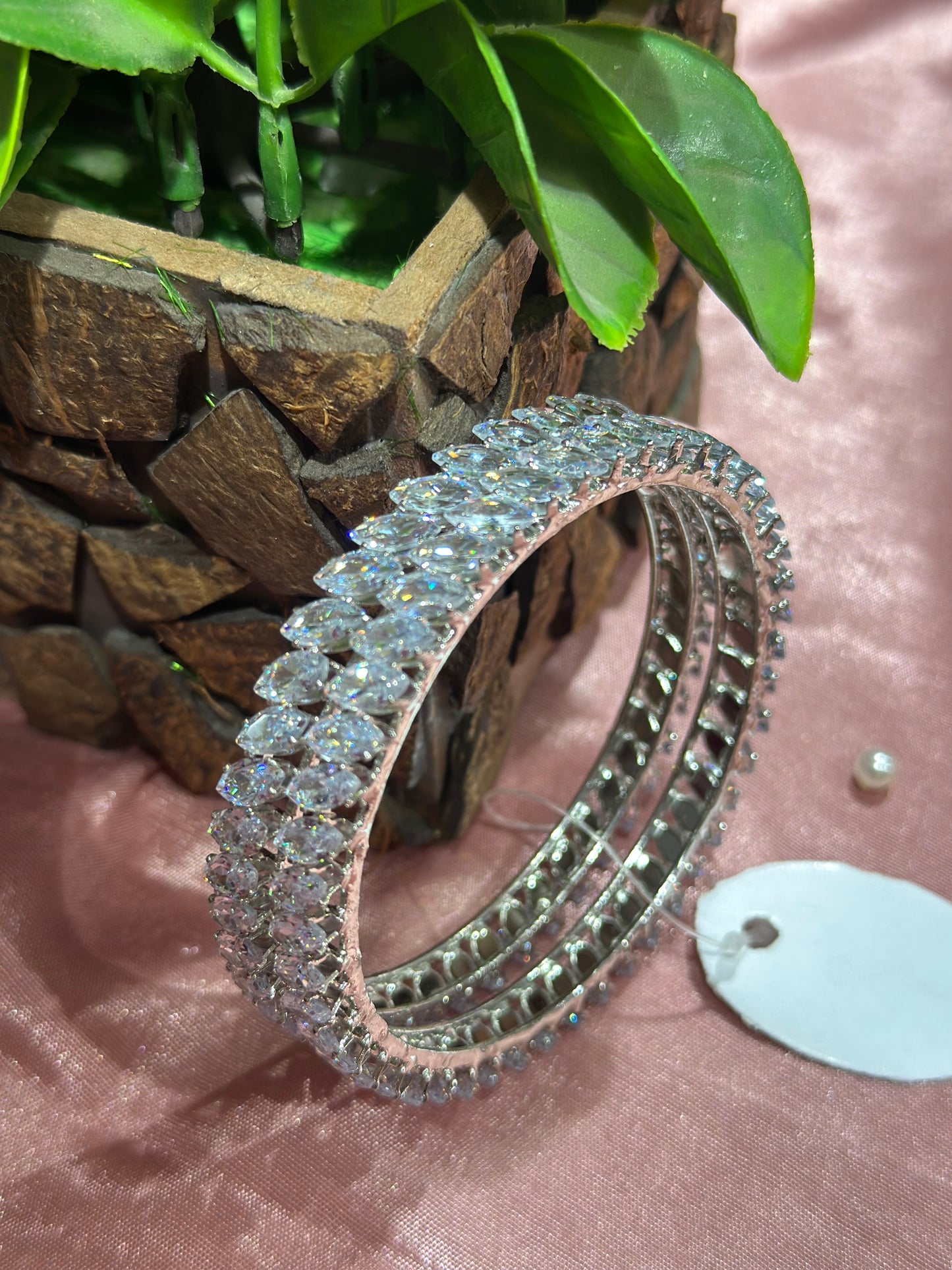 American Diamond Bangles with Eye-Shaped Stones (Set of 2)