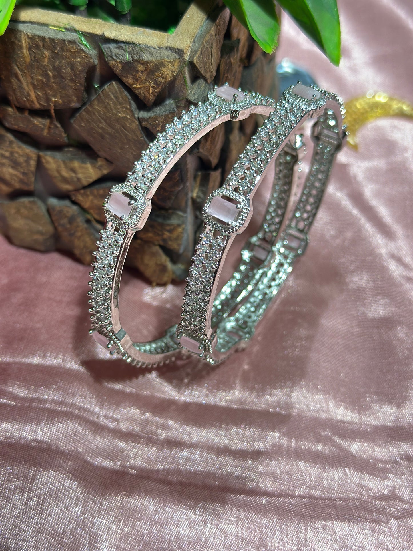 American Diamond Bangles with Pink Stones (Set of 2)