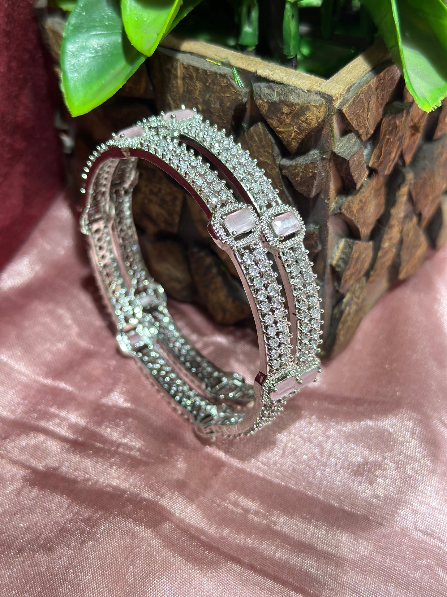 American Diamond Bangles with Pink Stones (Set of 2)