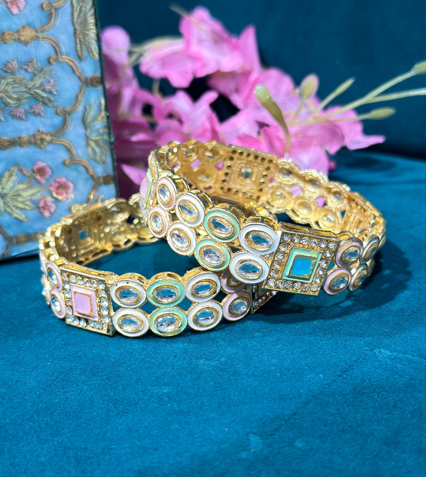 Peetal Bangles with Multistone Work (Set of 2)